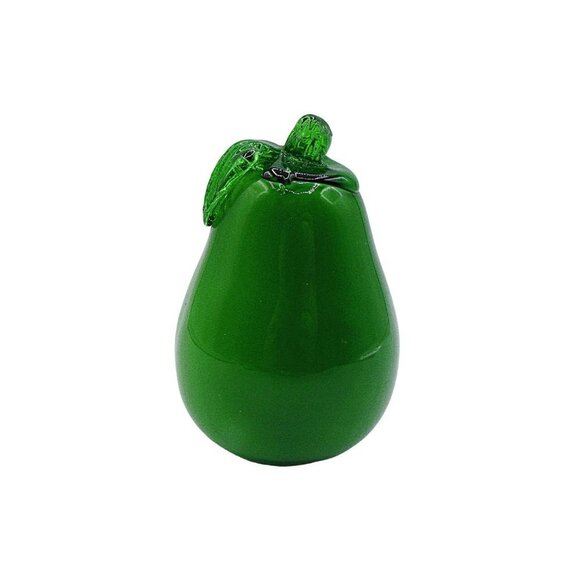 Vintage Glass Art Pear Fruit Decor Stem Leaf Bright Green 4x3" Hand Blown - Picture 2 of 9
